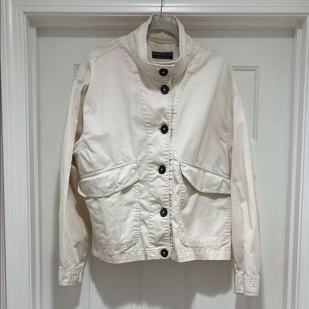 Bagatelle Cream Jean Jacket with Stand-Up Collar
